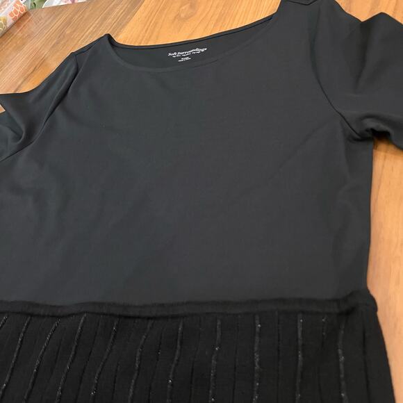 Soft Surroundings Dress XL Black Long Sleeve Midi Pleated Shimmer - Picture 7 of 12